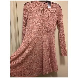 Material girl pink all over lace skater dress